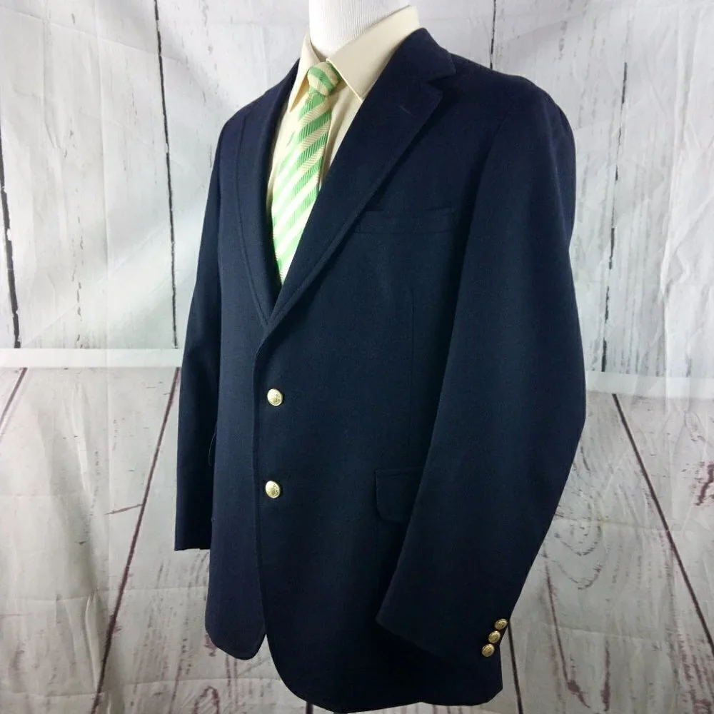 Jos A Bank Clothiers Red Label 44L Wool 2 Gold Button Blue Blazer Sport Coat